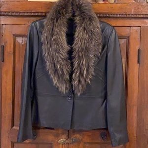 Paolo Santini Leather Blazer w/Fox Collar